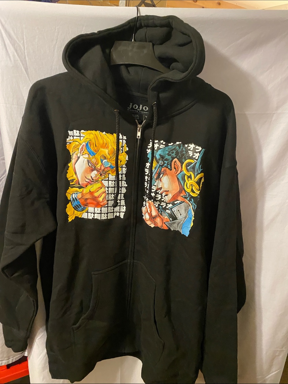 Black Zip-Up Hoodie with Anime Character Panels